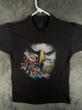 VTG 3D Emblem Truckers Only 1989 WILD & FREE T Shirt Graphic Fort Worth USA Med
